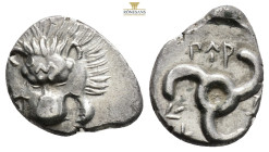 Dynasts of Lycia. Perikles 380-360 BC. 1/3 Stater AR, 17,3 mm., 2,6 g.
Facing lion\\\'s scalp / Triskeles.
Falghera 217; SNG Copenhagen -; SNG von A...