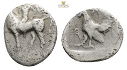 TROAS, Dardanos (Circa late 5th century - 4th century BC).
AR Obol (11,1 mm, 0.6g)
Horseman riding to left, right hand holding reins, left resting o...
