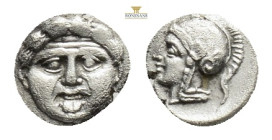 PAMPHYLIA. Aspendos. Obol (Circa 420-360 BC). 0,98 g. 9,8 mm.
Obv: Gorgoneion.
Rev: Helmeted head of Athena left. SNG BN 27.