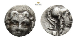 Pamphylia. Aspendos 420-360 BC. Obol AR, 9 mm. 0,53 g.
Facing gorgoneion / Helmeted head of Athena right.
SNG France 38.