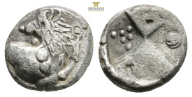 THRACE, Chersonesos. Circa 386-338 BC. AR Hemidrachm
Forepart of lion right, head reversed / Quadripartite incuse square with alternating raised and ...