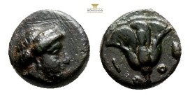 Caria. Rhodes. 120-84 BC AE (2 g. 11,3 mm.). Radiate head of Helios right. Rev. Rose