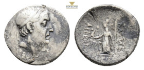 KINGS OF CAPPADOCIA. Ariobarzanes I Philoromaios,(Circa 96-63 BC.) AR Drachm (18,4 mm, 3,9 g)
Diademed head of Ariobarzanes to right. Rev. Athena sta...