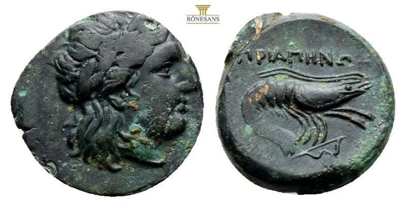 Mysia, Priapos Æ19. Circa 300-200 BC. Laureate head of Apollo right / ΠPIAΠHNΩN,...