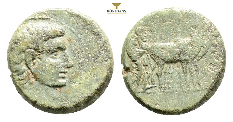 Macedon, Philippi. Augustus, 27 BC-AD 14. AE. 4.6 g. 18.2 mm.
Obv: AVG. Bare he...