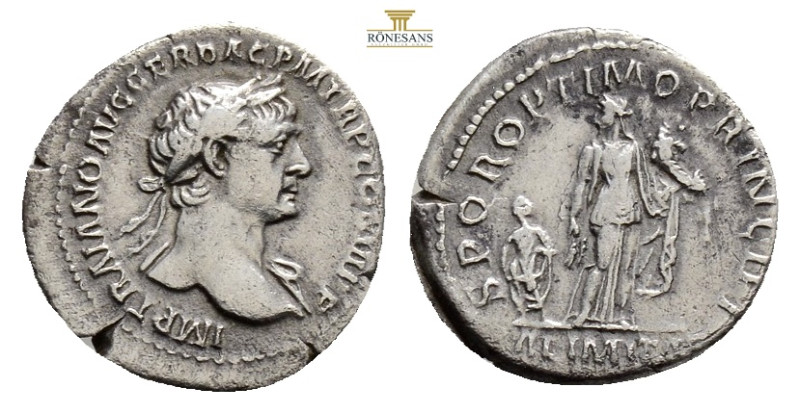 Trajan AR Denarius. Rome, AD 112-114. 2,9 g, 19,9 mm, IMP TRAIANO AVG GER DAC P ...