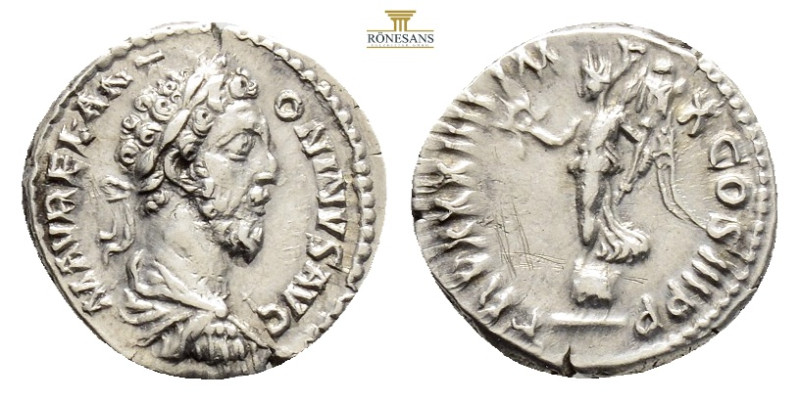 Marcus Aurelius AR Denarius. Rome, AD 176-177. M ANTONINVS AVG GERM SARM, laurea...