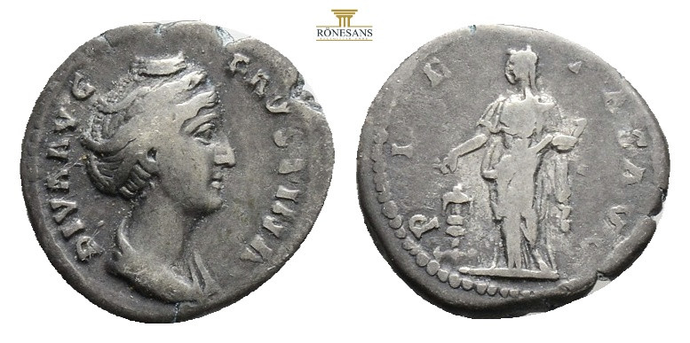 Diva Faustina I (wife of A. Pius) AR Denarius. Rome, after AD 141. DIVA AVG FAVS...