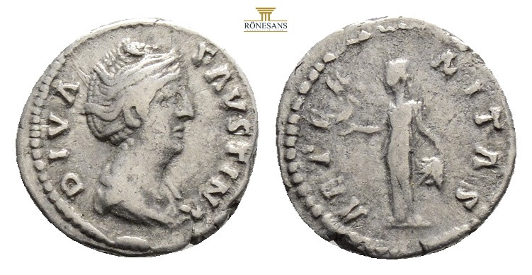 Faustina I, Diva; Died 140 AD, Rome, Denarius, 3.2 g. 18 mm. Obv: DIVA - FAUSTIN...