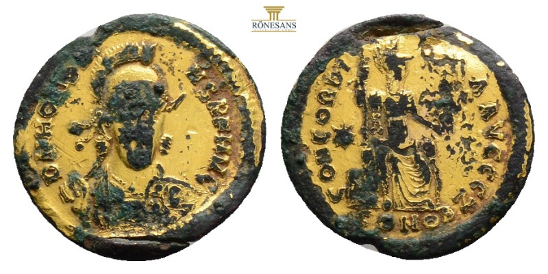 Theodosius II. AD 402 - 450 Solidus, AE,Bronze, (gold-plated) Constantinopolis, ...