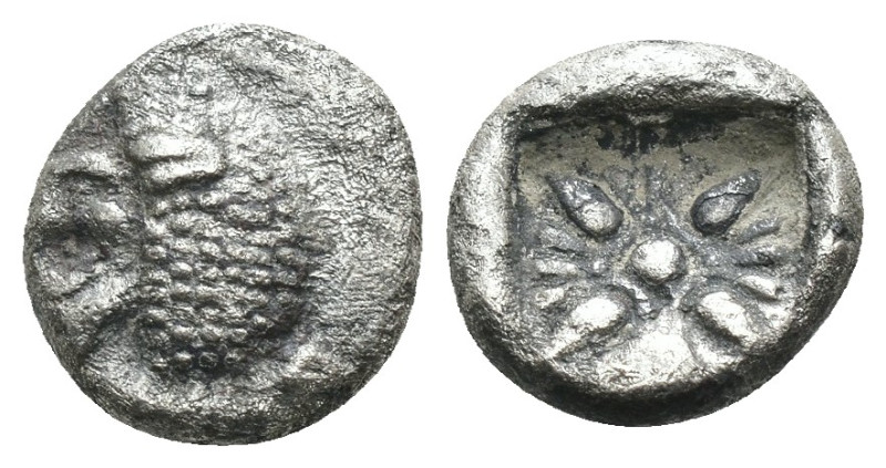 Ionia. Miletos. (6th Century BC) AR Diobol. Obv: head of lion left. Rev: star. W...