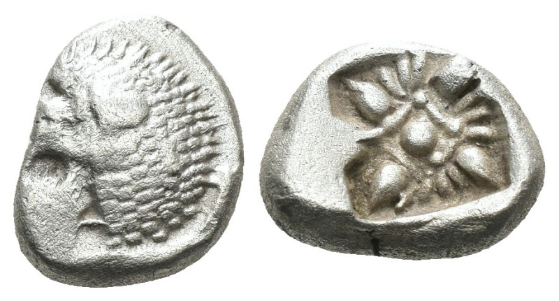 Ionia. Miletos. (6th Century BC) AR Diobol. Obv: head of lion left. Rev: star. W...