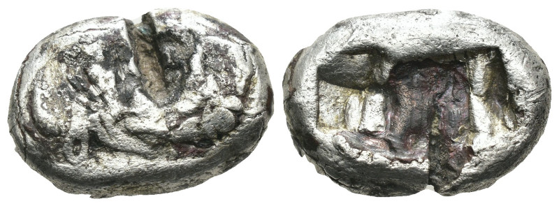 Lydia. Kroisos. (561-546 BC) 1/2 AR Stater. Obv: confronted foreparts of lion an...