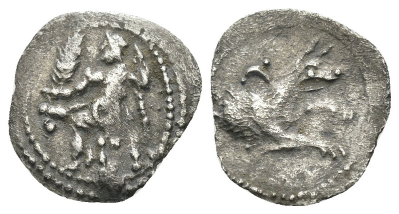 Lykaonia. Laranda. (324-323 BC) AR Obol. Obv: Baaltras seated left. Rev: forepar...