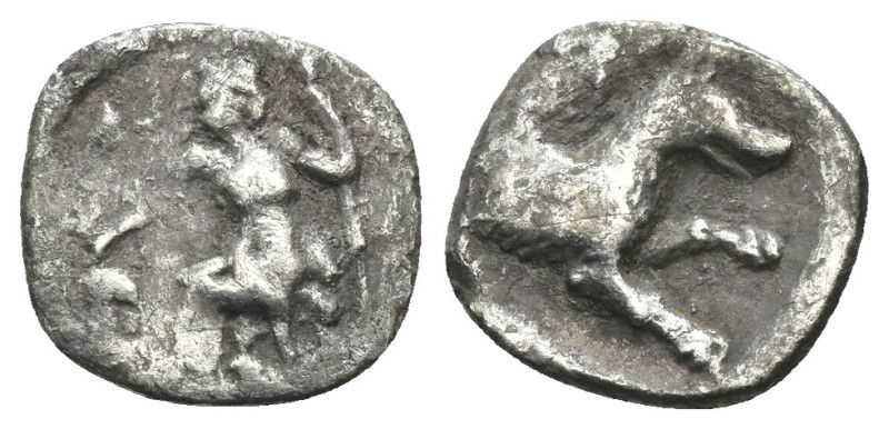 Lykaonia. Laranda. (324-323 BC) AR Obol. Obv: Baaltras seated left. Rev: forepar...