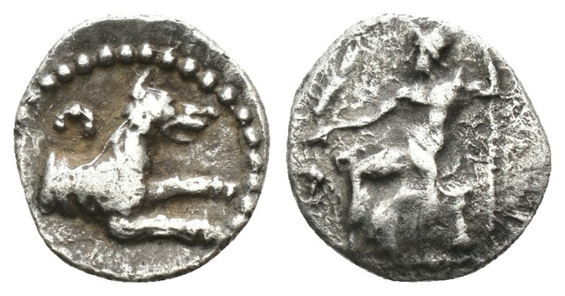 Lykaonia. Laranda. (324-323 BC) AR Obol. Obv: Baaltras seated left. Rev: forepar...