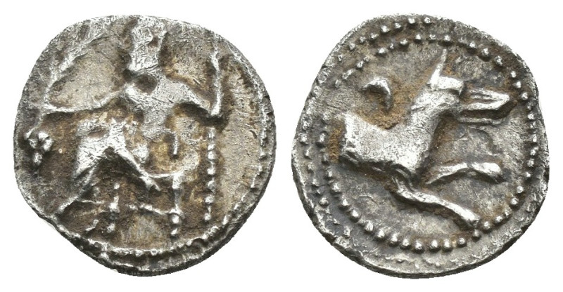 Lykaonia. Laranda. (324-323 BC) AR Obol. Obv: Baaltras seated left. Rev: forepar...