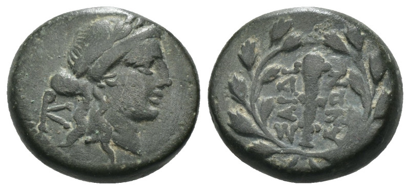 Lydia, Sardes, AE, 2nd-1st centuries BC.
Obv: Laureate head of Apollo right.
R...