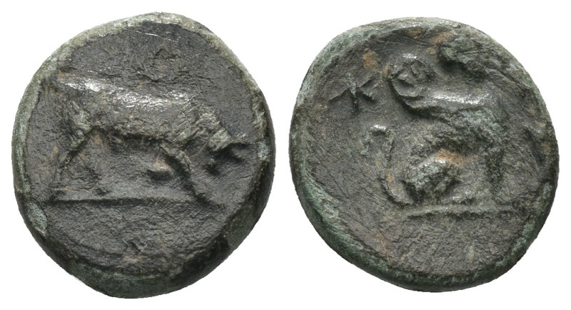 Pamphylia. Perge. (260-230 BC) Bronze Æ. Obv: sphinx seated right. Rev: Artemis....