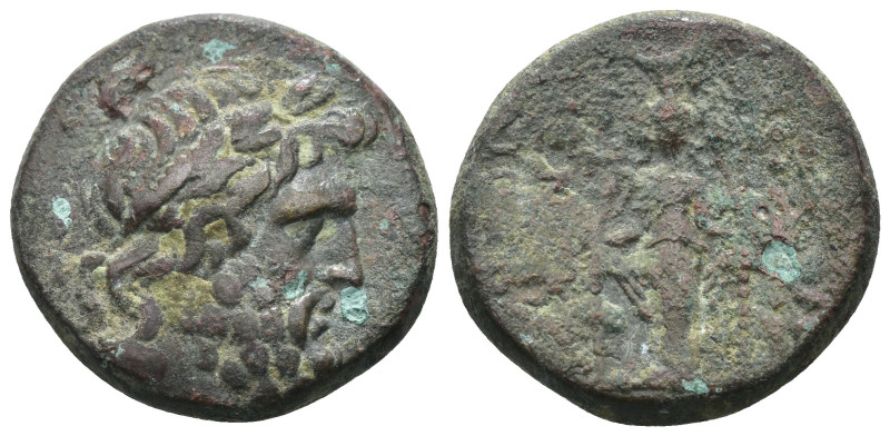 Phyrgia. Apameia. (88-40 BC) Æ Bronze. Obv: laureate head of Zeus right. Rev: fa...