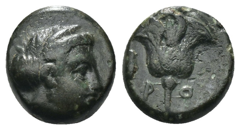 Rhodos. (400-350 BC) Bronze Æ. Obv: head of Nymphe right. Rev: rose. Weight 1.33...