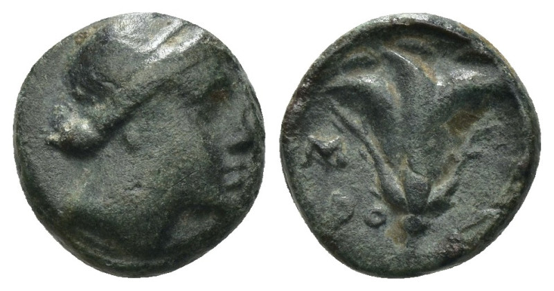 Rhodos. (400-350 BC) Bronze Æ. Obv: head of Nymphe right. Rev: rose. Weight 1.41...