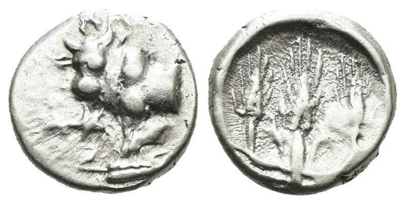 Thrace. Byzantion. (387-340 BC) AR Hemidrachm. Obv: Forepart of bull left over d...