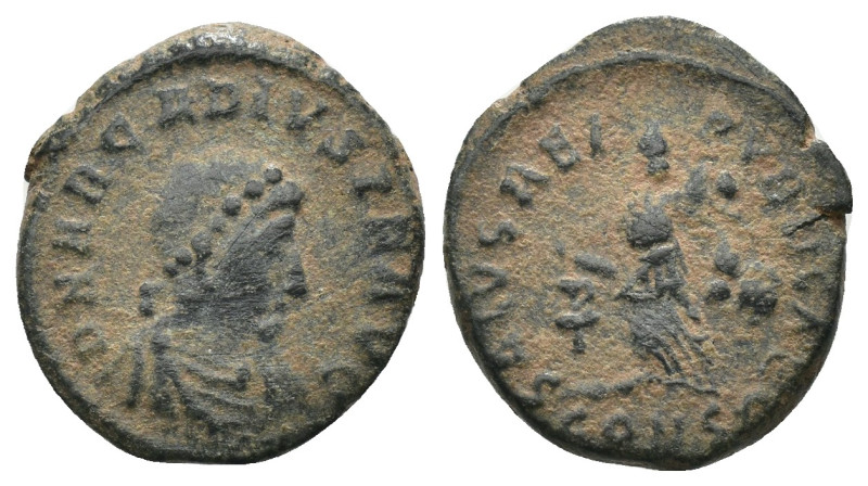 Arcadius. (383-388 AD). Æ Follis. Antioch. Obv: D N ARCADIVS P F AVG. diademed b...