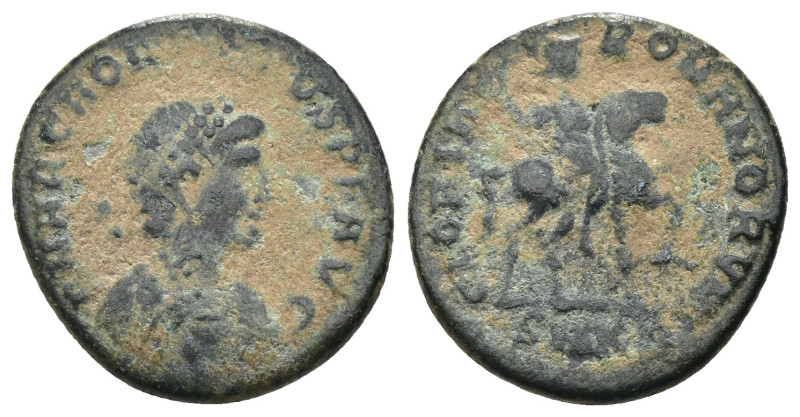 Arcadius. (383-408 AD). Æ Follis. Cyzicus. Obv: ARCADIVS PF AVG. pearl-diademed ...