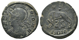 Constantinus I. (306-337 AD). Æ Follis. Nicomedia. Obv: VRBS ROMA. helmeted bust of Constantinus I. left. Rev: Romulus and Remus. Weight 2.56 gr - Dia...