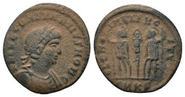 Constantinus I. (307-337 AD). Æ Follis. Antioch. Obv: CONSTANTINVS NOB C. diademed bust of Constantinus I. right. Rev: GLORIA EXERCITVS. two soldiers ...