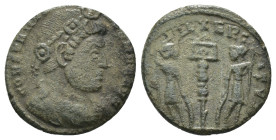 Constantinus I. (307-337 AD). Æ Follis. Antioch. Obv: CONSTANTINVS NOB C. diademed bust of Constantinus I. right. Rev: GLORIA EXERCITVS. two soldiers ...