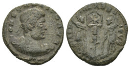 Constantinus I. (307-337 AD). Æ Follis. Antioch. Obv: CONSTANTINVS NOB C. diademed bust of Constantinus I. right. Rev: GLORIA EXERCITVS. two soldiers ...