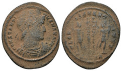 Constantinus I. (307-337 AD). Æ Follis. Antioch. Obv: CONSTANTINVS NOB C. diademed bust of Constantinus I. right. Rev: GLORIA EXERCITVS. two soldiers ...