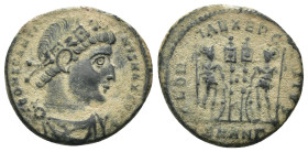 Constantinus I. (307-337 AD). Æ Follis. Antioch. Obv: CONSTANTINVS NOB C. diademed bust of Constantinus I. right. Rev: GLORIA EXERCITVS. two soldiers ...