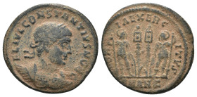 Constantinus I. (307-337 AD). Æ Follis. Antioch. Obv: CONSTANTINVS NOB C. diademed bust of Constantinus I. right. Rev: GLORIA EXERCITVS. two soldiers ...