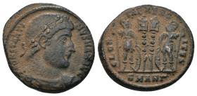 Constantinus I. (307-337 AD). Æ Follis. Antioch. Obv: CONSTANTINVS NOB C. diademed bust of Constantinus I. right. Rev: GLORIA EXERCITVS. two soldiers ...