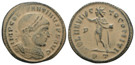 Constantinus I. (307-337 AD). Follis. Antioch. Obv: CONSTANTINVS AVG. laureate bust of Constantinus left. Rev: SOL INVICTO COMITI. Sol standing left h...