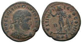 Constantinus I. (307-337 AD). Follis. Antioch. Obv: CONSTANTINVS AVG. laureate bust of Constantinus left. Rev: SOL INVICTO COMITI. Sol standing left h...