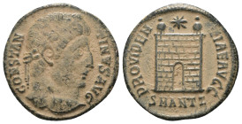 Constantinus I. (307-337 AD). Follis. Antioch. Obv: CONSTANTINVS AVG. laureate bust of Constantinus right. Rev: PROVIDENTIAE AVGG. Campgate with two t...