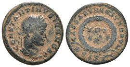 Constantinus I. (307-337 AD). Follis. Siscia. Obv: CONSTANTINVS AVG. laureate bust of Constantinus left. Rev: D N CONSTANTINI MAX AVG / VOT X. In wrea...