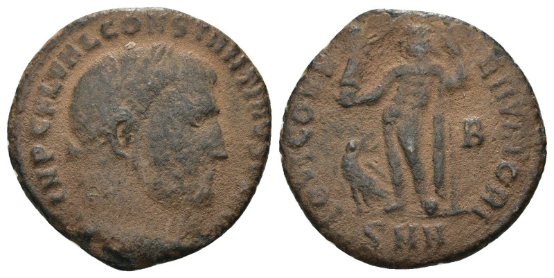 Constantinus I. (317-320 AD). Follis. Nicomedia. Obv: IMP CONSTANTINVS AVG. drap...