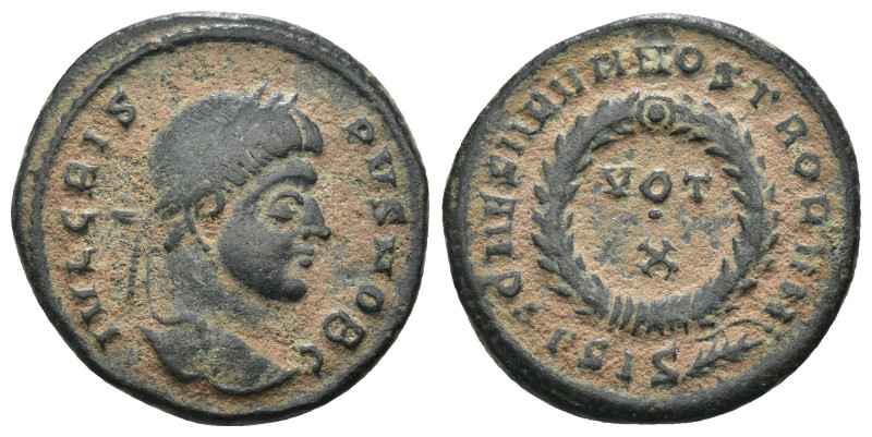 Crispus. (323-324 AD). Æ Follis. Siscia. Obv: IVL CRISPVS NOB C. laureate bust o...