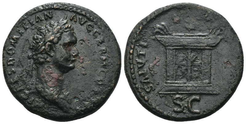 Domitian. (85 AD) Æ As. Rome. Obv: IMP CAES DOMITIAN AVG GERM COS XI. laureate b...