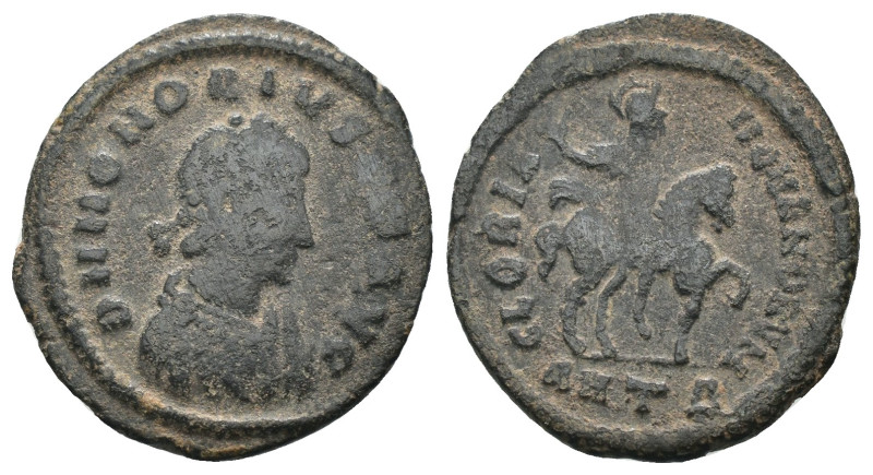 Honorius. (383-408 AD). Æ Follis. Antioch. Obv: HONORIVS PF AVG. pearl-diademed ...