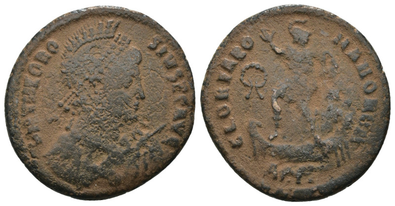 Theodosius I. (392-395 AD). Follis. Antioch. Obv: D N THEODOSIVS P F AVG. pearl-...