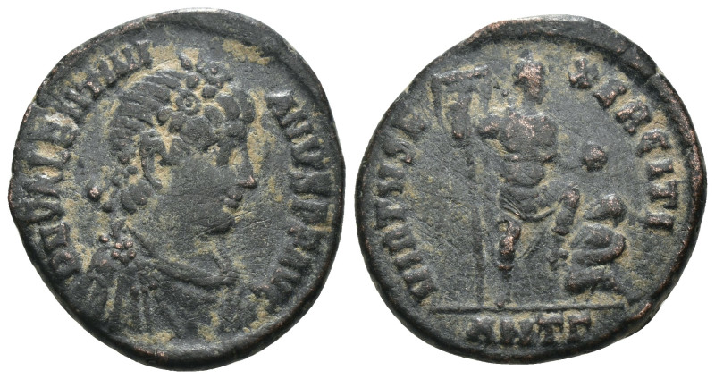 Valentinian II. (392-395 AD). Follis. Antioch. Obv: DN VALENTINIANVS PF AVG. dia...