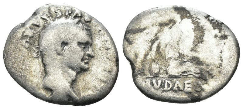 Vespasian. (69-70 AD) AR Denar. Rome. Obv: IMP CAESAR VESPASIANVS AVG. laureate ...