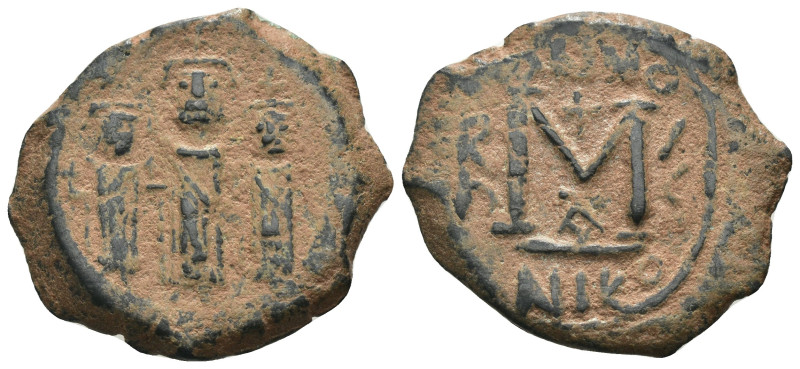 Heraclius. (610-641 AD) Æ Follis. Constantinople. Obv: Heraclius and sons standi...