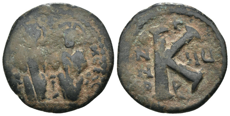 Justin II. and Sophia. (565-578 AD). 1/2 Follis. Constantinople. Obv: Justin II....